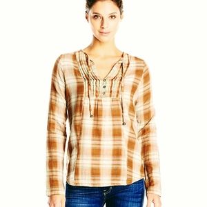 Prana Plaid Peasant Francine Top Shirt Sz Small